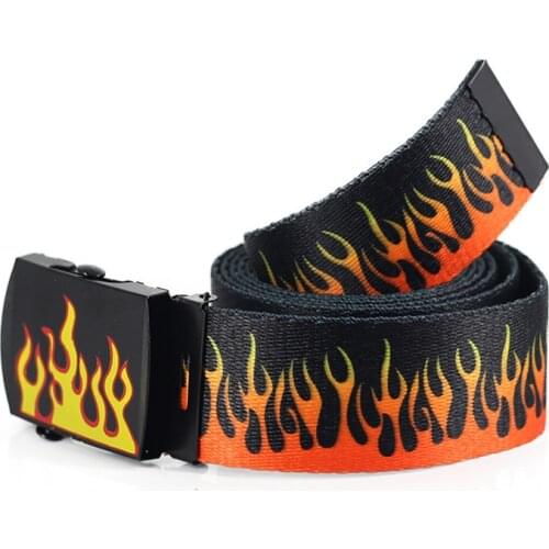 Men Women Cool Hip-hop Flame Print Canvas Belt Fashion Leisure Strap Nylon Woven Military Training Camouflage Outdoors Belt