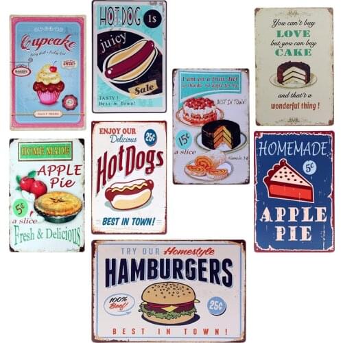 Retro Hamburgers Hot Dogs Metal Tin Signs For Bar Club Pub Cafe Hotel Family Home Wall Decor Vintage Art Painting Poster YN001