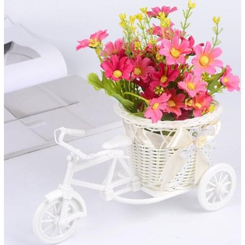Hand-woven Flower Basket Rattan Tricycle Planter Bike Bicycle Tricycle Patio Object Storage Flower Vase Desktop Decoration Craft