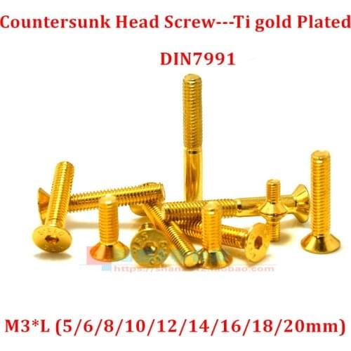 30pcs M3 Allen Screws Hex socket Flat Head Screw Carbon steel Ti gold Plated Countersunk Allen Machine Screw Bolt