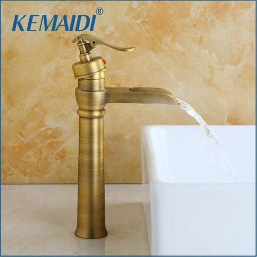 KEMAIDI New Arrival Bathroom Basin Sink Antique Brass Mixer Tap Basin Faucet Deck Mounted Waterfall Faucet torneira Washbasin
