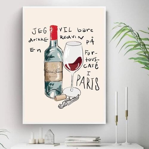 Modern Wine In Paris Fashion Quote Nordic Posters and Prints Wall Art Canvas Painting Pictures Kitchen Bar Home Decor