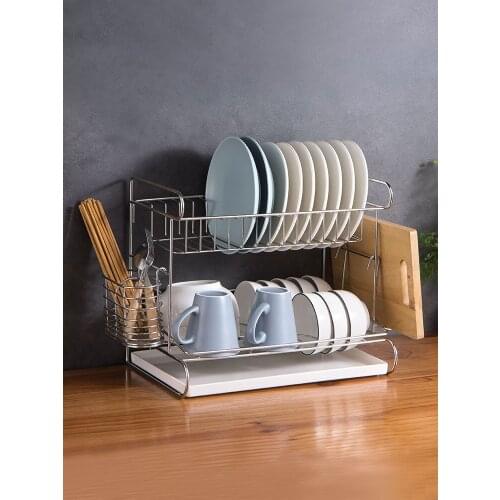 304 Stainless Steel Dish Rack Kitchen Table Double-Layer Dish Rack Draining Rack Control Tableware Storage Rack
