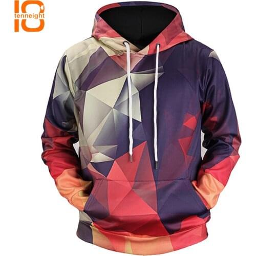 TENNEIGHT 3D sports sweatshirts men digital color geometric grid printing hooded 3D sweatshirts outdoor training shirts hooded