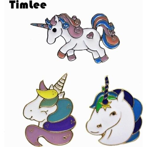 Timlee X131 Free shipping ,Cartoon Cute Horse Unicorn Pins Metal Brooches Pins Brooch Button Pins Gift Wholesale