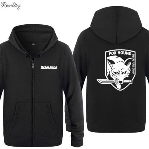 Mens Hoodie Games Metal Gear Solid FOX HOUND Hoodies Men Fleece Long Sleeve Zipper Jacket Sweatshirt Skate Fitness Tracksuit