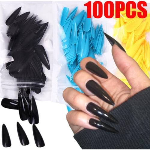 Stiletto False Nails Solid Color Full Cover Long Stiletto Acrylic Manicure Tips Professional Press on False Nail Art Supplies