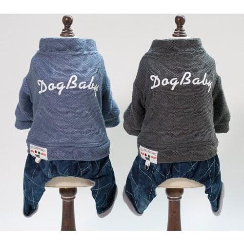 Knitted Denim Four Legged Cotton Padded Clothes Dog Clothes for Small Dogs Dog Halloween Costume Pet Clothes
