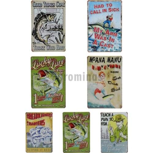 Vintage Go Fishing Shabby Tin Sign Vintage Bar Pub Metal Plate Poster Wall Art Decor Signs Iron Painting Retro Plaques 20x30cm