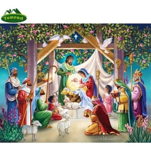 Yumeart Diy Mosaic Square Diamond Embroidery Religious Jesus Birth Cross Stitch Full Drill Diamond Painting Kids Pray Decoration