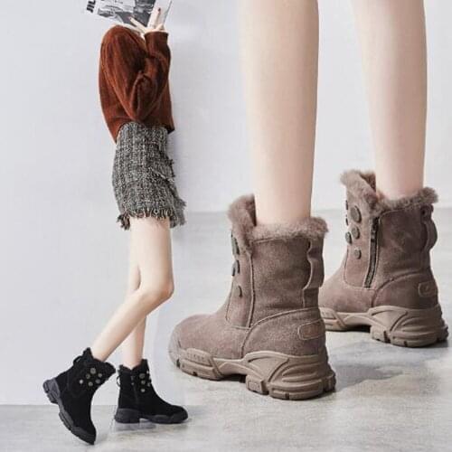 Snow Boots Womens 2021 New Martin Boots Versatile Womens Boots Winter Middle Tube Plush WarmThick Soled Cotton Shoes