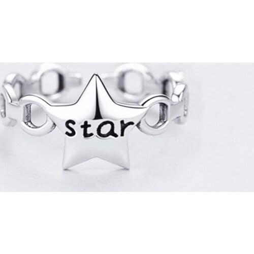 Sole Memory Retro Geometric Stars Alphabet Thai Silver 925 Sterling Silver Female Resizable Opening Rings SRI491