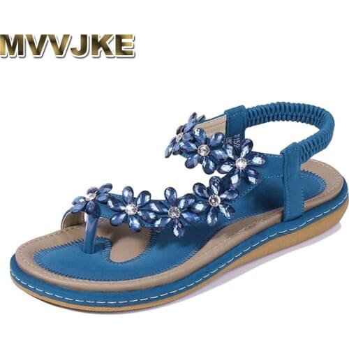 MVVJKE Summer Rhinestone Crystal Flats Sandals Women Sandals Beach Shoes Women Ladies Comfortable Women Shoes Female