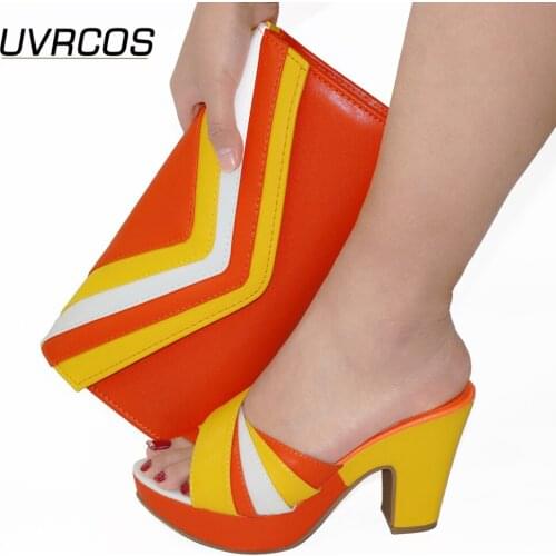 2021 Italian Design African Special Orange Color Bright and Light Style Party Wedding High Heels Women Shoes and Bag Set