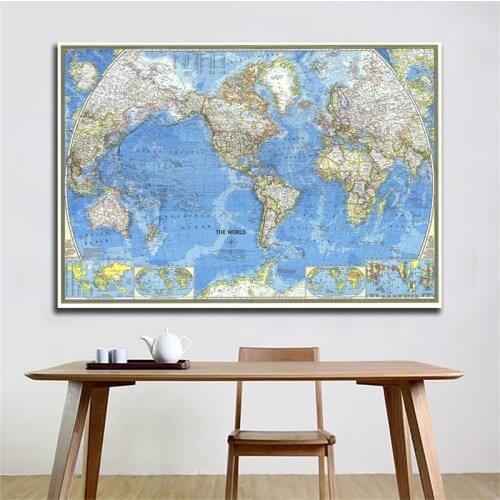 1PC 225*150cm 1970 World Map Globe Map of The World Wall Sticker Non Woven Wallpaper for Home School Educational Supplies