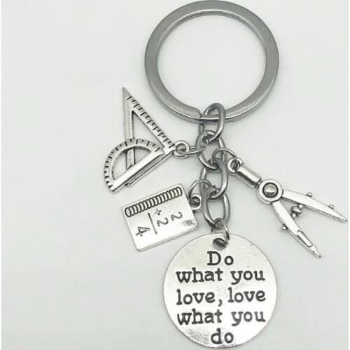 1pc Do What You Love Jewelry Teacher Key Chains Studant Keyring Ruler Pencil Compass Charms For Gift