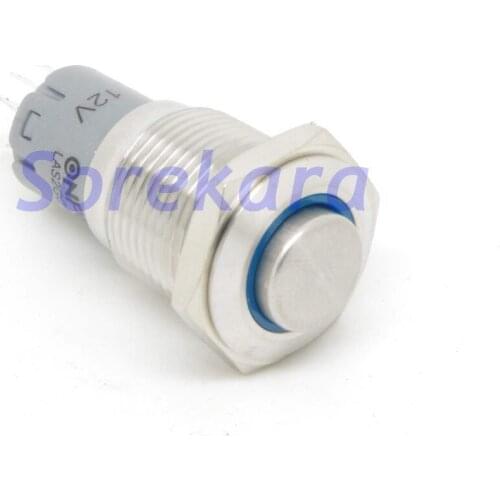 16mm Stainless Steel Ring LED Color BLUE Momentary 2NO 2NC Pushbutton Switch IP67 UL 6V/12V/24V/110V/220V
