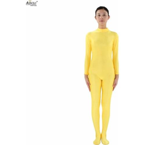 Ainclu Women Spandex Yellow Skin-tight Zentai Without Head and Hands Adults Dancewear Costume Hallween Bodysuit