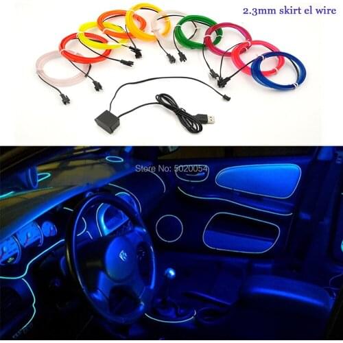 Car Decorative 2.3mm Skirt Glow EL Wire Cable LED Neon Sew Egde Waterproof Neon Light Cable With 5V USB Controller