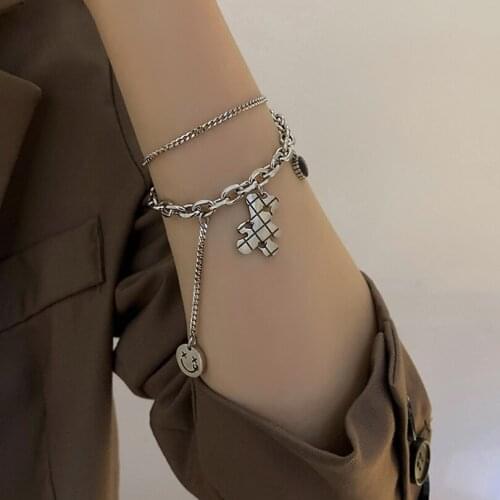 Titanium Steel Silver Retro Double Layer Women Bracelets On Hand Chain Bangles Jewelry Girls Aesthetic Fashion Female Браслет