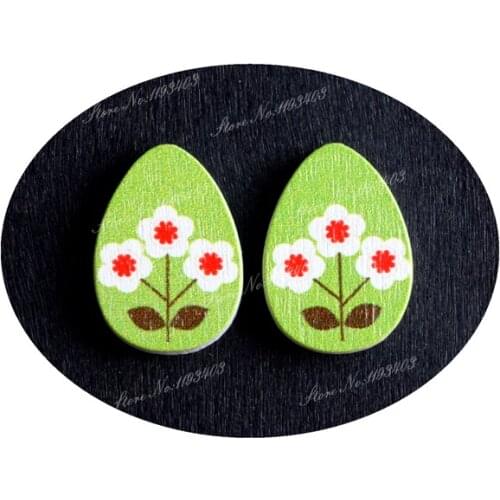 13x18mm Flower Tear Drop Shape Painted Wood Laser Cut Cabochon to make DIY Rings, Earrings, Brooch, Necklace pendant