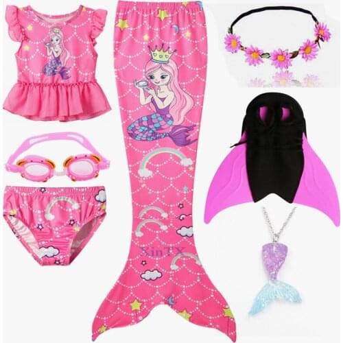 Hot Kids Swimmable Mermaid Tail swimsuit cosplay mermaid beachwear can add Monofin Fin Goggle with Garland