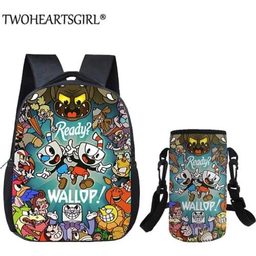 Kindergarten School Bags Cartoon Cuphead Game Mini School Book Bag Kids Girls Boys School Backpack with Water Bottle Cover Set