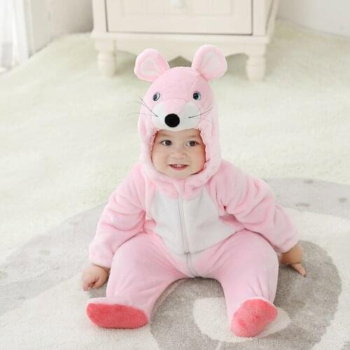 Umorden Baby Girls Pink Little Mouse Kigurumi Costume Infant Toddler Winter Pajamas Jumpsuit Onesies Flannel Birthday Clothes