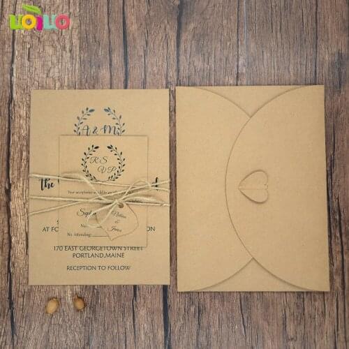 Hot sell ecofriendly kraft paper wedding invitation card wedding and party favor printing laser cut invitation card wedding
