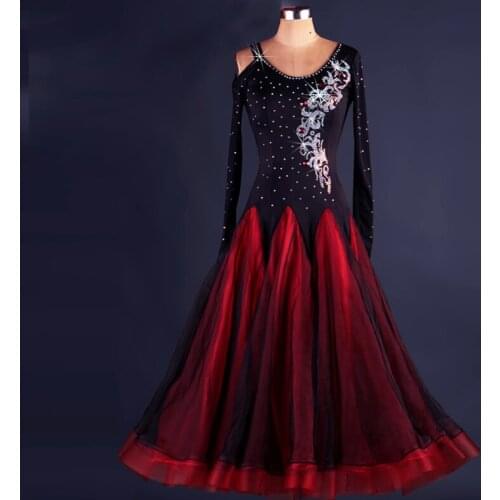 Best selling Womens ballroom dance competition standard ballroom dance performance dance rhinestone organza dress