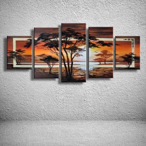 Oil Painting hand painted Oil Painting Grassland African sunrise Home Decoration Modern Landscape Oil Painting on canvas DY-014