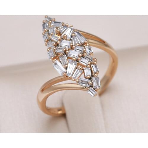 Kinel New Arrivals 585 Rose Gold Big Ring Micro-wax Inlay Natural Zircon Hollow Rhombus Rings Women Wedding Party Fine Jewelry