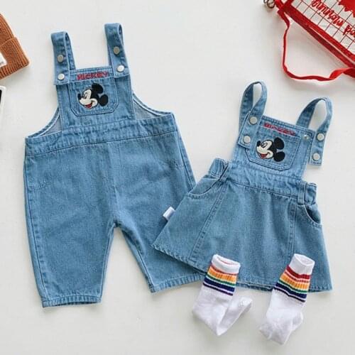 Infant Clothes Newborn Baby Fall Minnie Mickey Mouse Onesies Strap Rompers Cowboy Cotton Cartoon Sling Jeans Pants