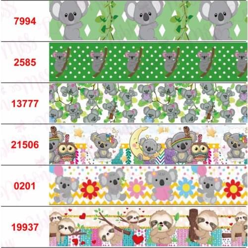 16mm-75mm Cartoon Koala Cute Animal Printed Grosgrain/Elastic Ribbon Flower Geometric DIY Hair Bowknots Party Decor 50yards/roll