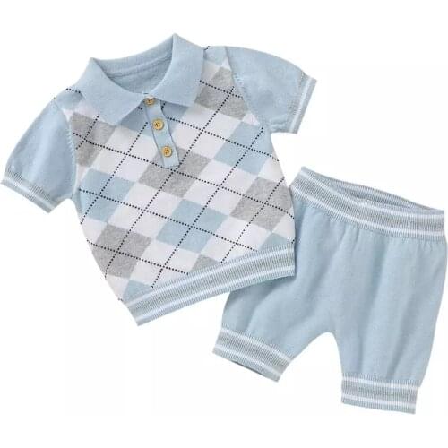 Summer Baby Infant Clothing Set Baby Boys Knitted Suit Toddler Girl Short Sleeves Clothes Outfits Child Tops+Shorts Baby Outfits