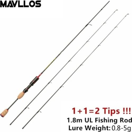 Mavllos Ultralight Carbon Fishing Rod 1.8M 2 UL Pole Tips Lure Weight 0.8-5g Fast Action 2-5LB Carp Spinning Rod