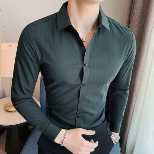 2021 Autumn Solid Color Shirt for Men Long Sleeve Casual Slim Dress Shirts Streetwear Social Formal Business Camisa Masculina