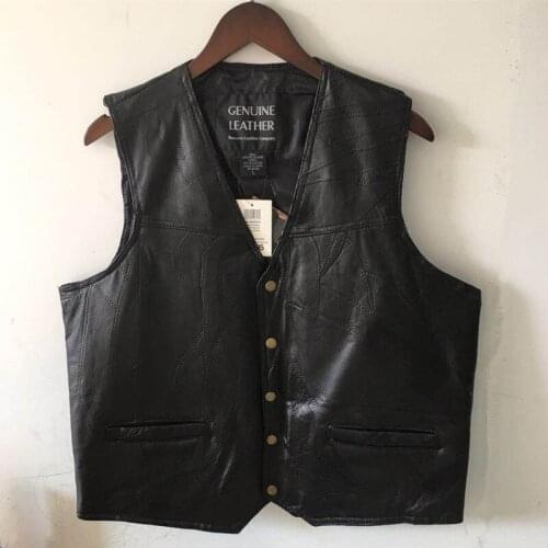Mens Waistcoat Black Biker Vest Genuine Leather Motorcycle Rock Sleeveless Jacket Male Autumn