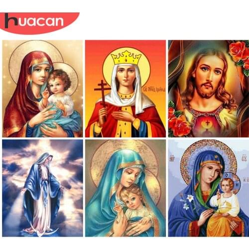 HUACAN DIY Painting By Number Jesus Drawing On Canvas Pictures By Numbers Virgin Mary Hand Painted Paintings Art Gift Home Decor