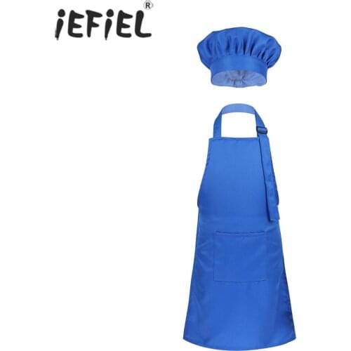 Cosplay Costume Unisex Kids Boys Girls Adjustable Apron and Chef Hat Set for Kitchen Cooking Baking Painting Training Wear