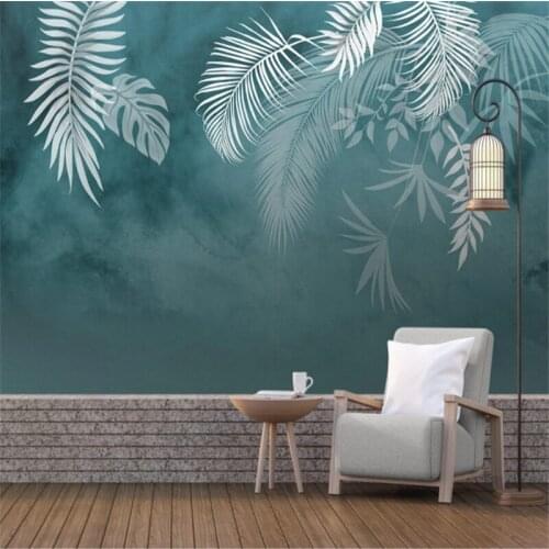 Custom Mural Wallpaper Modern Minimalist Hand-Painted Tropical Plant Leaves Nostalgia Background Wall Painting