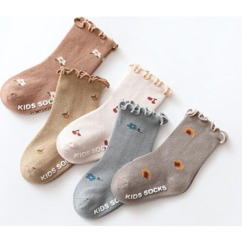 Spring Summer Toddlers Girls Frilly Flower Pattern Socks Kids Cute Soft Cotton Baby Anti Slip Infant Princess Floor Ankle Sock