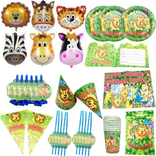 Disposable Tableware Jungle Party Paper Plates Birthday Decor Kids Jungle Safari Party Animals theme Baby Shower Supplies Favors