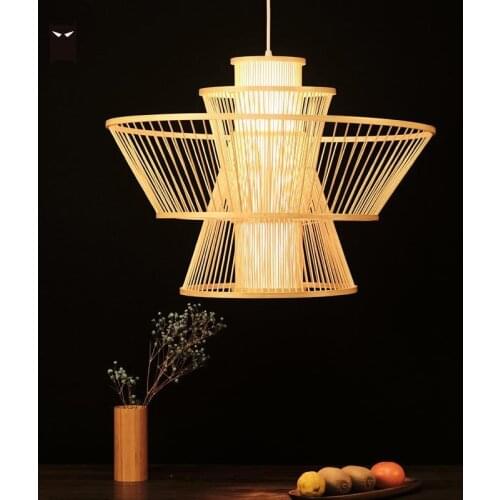 49cm Bamboo Wicker Shade Woven Pendant Light Fixture Chinese Asian Nordic Hanging Rattan Lamp Lustre Designer Lighting for Foyer