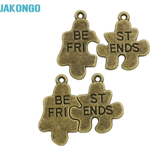 6sets Antique Bronze Plated Best Friends Puzzle Charms Pendants for Necklace Jewelry Making DIY Handmade Craft 22x17mm