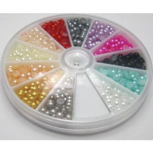 500 Mixed Colour Half Pearl Bead 4mm Flat Back Round Gems with Wheel 12 Colour