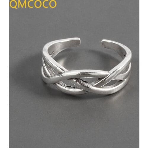Japan-Korean Version Vintage Do Old 925 Silver Multilayer Thread Winding Irregular Ring Simple Cross Open Adjustable For Women