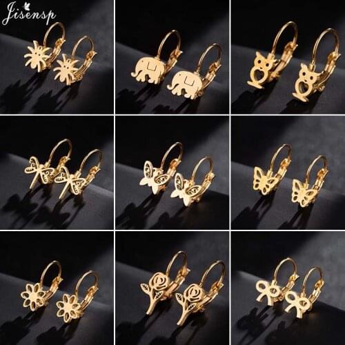 Jisensp Korean Style Fashion Lovely Butterfly Stud Earrings Hoop Stainless Steel Earrings for Women Gift Wedding Jewelry Gift
