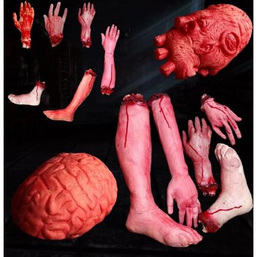 Horror trick Toy Scary Prop Latex Stump Bloody Cut Hand feet Bone Halloween Gift Practical Joke rubber artificial funny toys