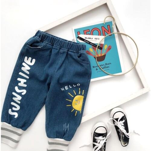 Tonytaobaby New Boys' and Girls' Lettered Sun Denim Trousers for Autumn and Winter Toddler Pants